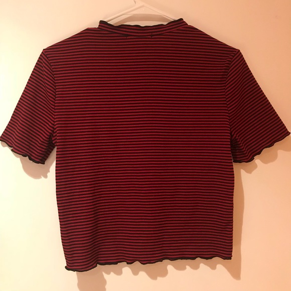 zara red/black striped ribbed frill mock neck top - Picture 4 of 5